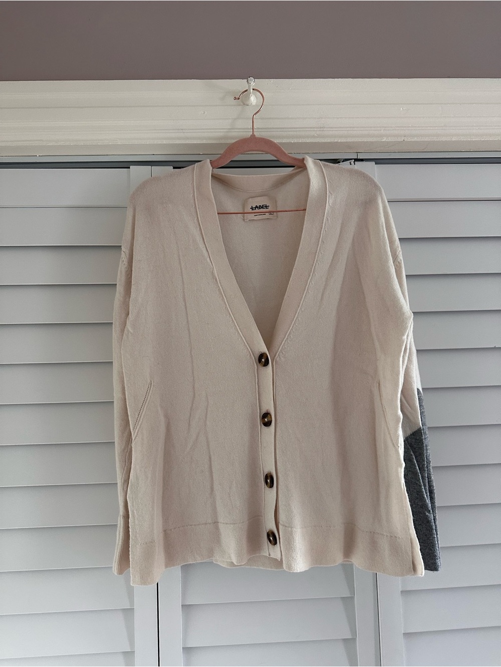 The Label Cream Button-Front V-Neck Sweater Cardigan
